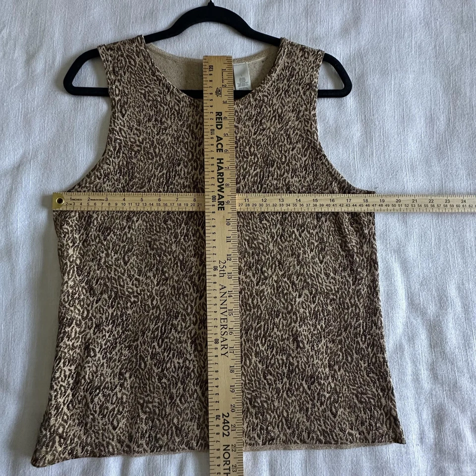 Camiseta sin mangas Liz Claiborne Collection para mujer L leopardo mezcla de seda metálica brillante Foto 3 de 4