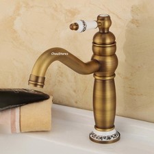 Vintage Antique Brass Vessel Sink Faucet Single Handle Tall Body Bathroom Mixer