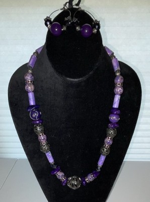Original Design by Catherine Purple Agates/Crystal  Necklace & Earrings 