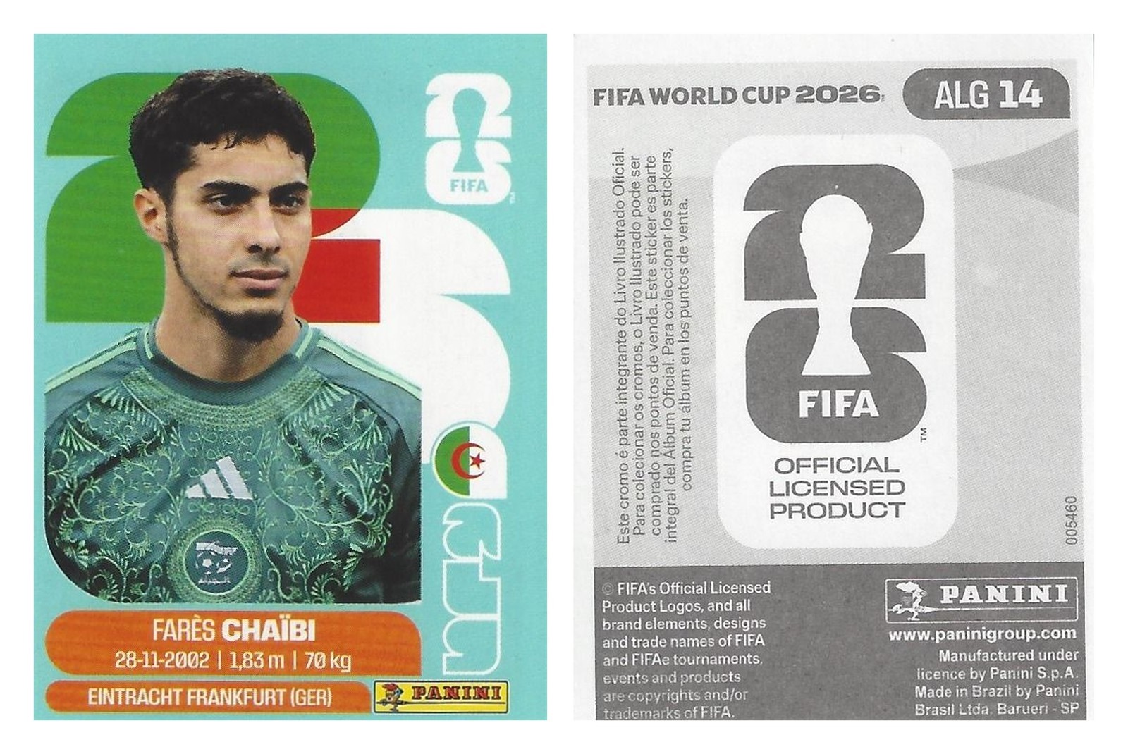 2026 Panini FIFA World Cup ALG14 Farès Chaïbi Algeria Sticker, LATAM