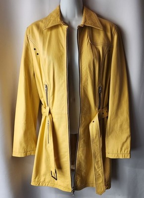 womens nicola berti yellow peacoat m italian leather jacket Made In USA Vtg