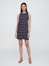 Gap Womens Stripe Jersey Sleeveless Mini Dress Navy Blue White Stripes L NWT