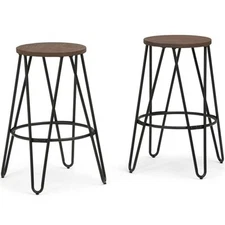 Simpli Home Simeon 26" Industrial Counter Stool in Cocoa and Black (Set of 2)