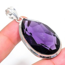 Faceted African Amethyst Gemstone 925 Sterling Silver Jewelry Pendant 1.9"