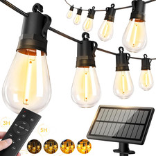 50FT Solar String Lights Outdoor Waterproof S14 Edison Bulb Patio Garden Yard