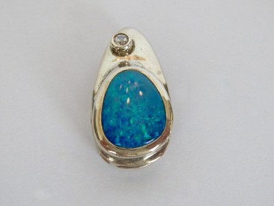 Sterling Silber & 14K Gold Boulder Opal & Diamant Plättchen Anhänger 3/4'' L mal 1/2'' W