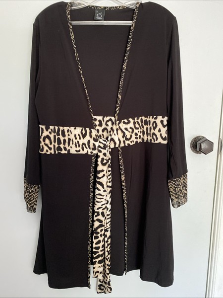 Black Apple Black Jersey & Animal Print Open Layering Coat Size 12