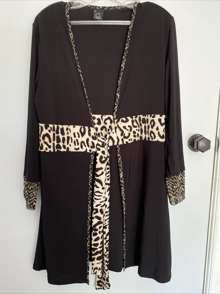 Black Apple Black Jersey & Animal Print Open Layering Coat Size 12