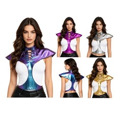 Women Armor Theatrical Props Shrugs Fancy Dress Harness Adjustable Chest Shiny