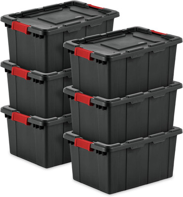 6-Pack 15 Gallon Heavy-Duty Plastic Storage Bins with Lids - Black