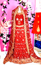 DAMEN INDISCH PAKISTANISCH ROT GOLD BESTICKT ...