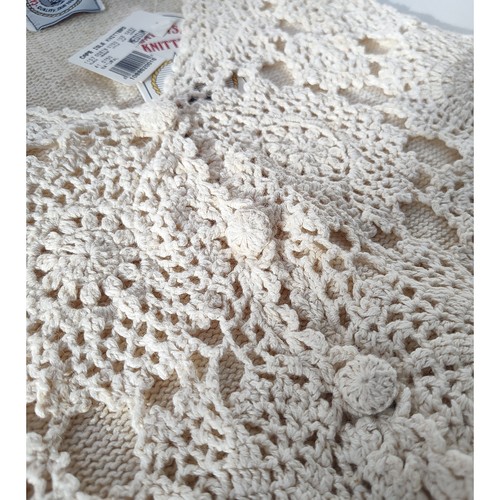 New Vintage Crochet Vest Ivory Cottage 90s Soft Cape Isle Knitter Stretch Boho M - Picture 9 of 13