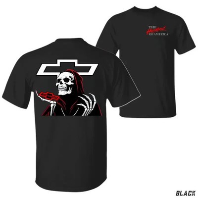 Chevy Grim Reaper T-Shirt, Skeleton Bowtie Graphic Tee with The Heartbeat