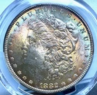 1882 PCGS MS63 Morgan Silver $1 Dollar Gorgeous Rainbow Color Toned