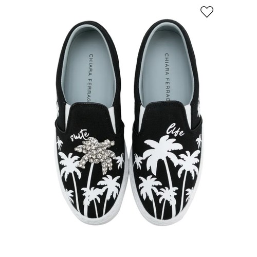 Chiara Ferragni  Slip-On Sneakers with rhinestone palm tree ✨38 Black And White