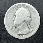 1936-D 25c SILVER  Washington Quarter. Low  5.4m Mintage.  (R001)