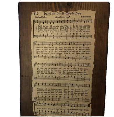 Artisan Crafted Wooden Plaque Vintage Hymn Of Hark the Herald Angels Sing OOAK