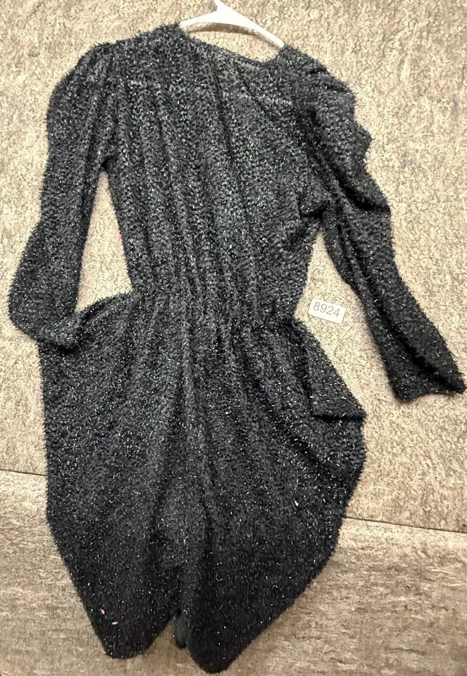 Vestido Jackie Vintage Metálico Imitación Envoltura Asimétrico Negro Fiesta Talla 3 Foto 2 de 4