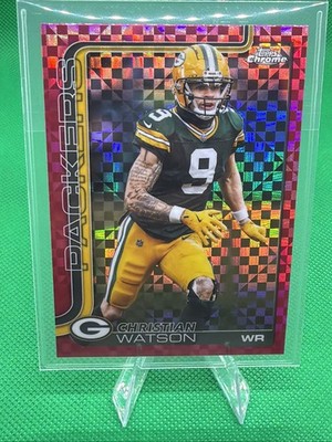 2025 Topps Chrome Football Christian Watson Hot Pink X-Fractor