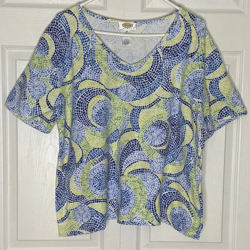 Túnica TALBOTS Mujer Elástica Cuello en V Mosaico Geométrico Multicolor Talla Grande 3X Foto 4 de 4