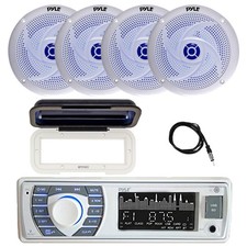 Pyle Marine Bluetooth Receiver, 4x 8'' Blue Flash LED Speakers, Antenna, Cover