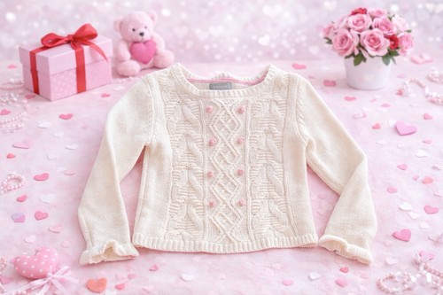 Tahari Girls Cable Knit Sweater – Size 5T – Cream w/ Pink Easter  - Adorable!