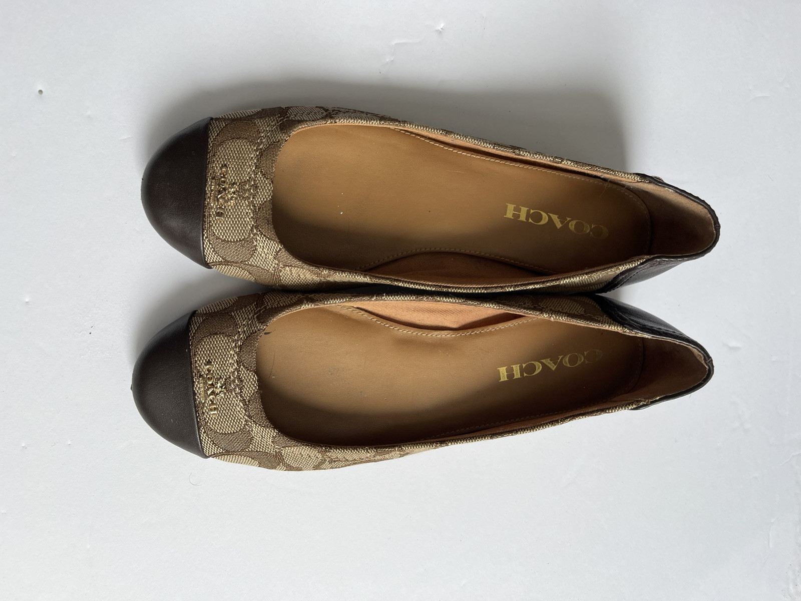 Coach Chelsea Flats Womens Size 7  Tan Fabric Brown Leather
