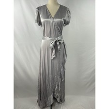 BHLDN Ghost Phoebe Wrap Maxi Dress Silver Grey Small Ruffled Hem Midaxi