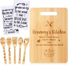 8-Piece Grammy Gift Set Kitchen Towels Bamboo Spoons Cutting Board