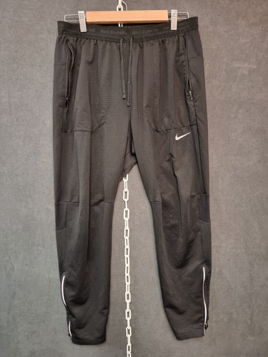 nike dri fit track pants mens size large black jogger running active zip pockets