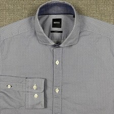 Hugo Boss Men's Shirt S Long Sleeve White Black Blue Geometric Slim Fit Cotton