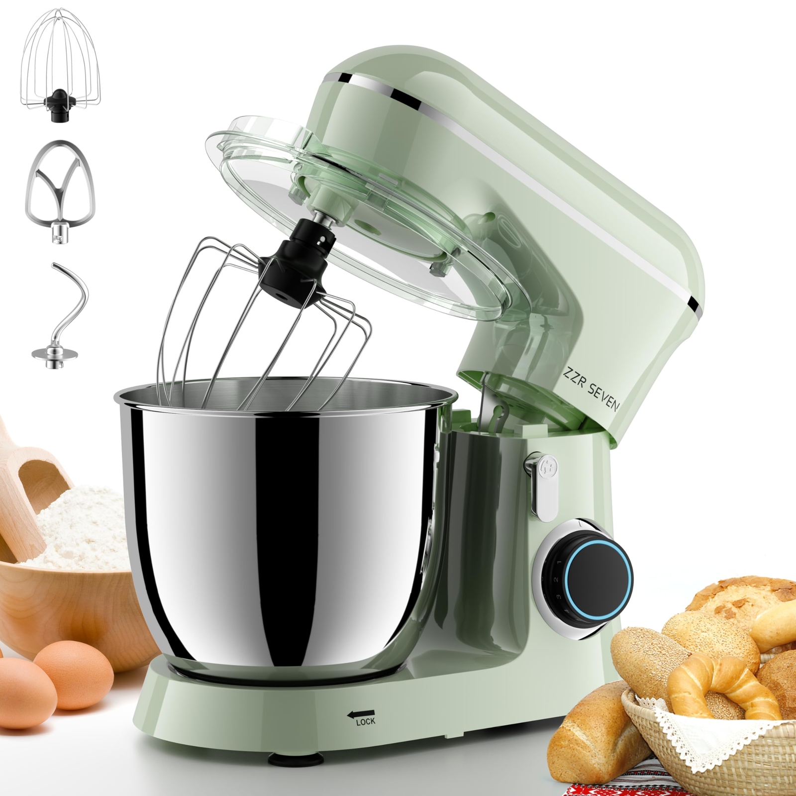 Powerful 450W Stand Mixer with 5.5 QT Stainless Steel Bowl for Baking & Dough-image