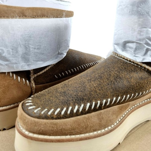 UGG Fluff Punk Boots Women Size 6 US Chestnut Brown Suede Side Zip Fur Lined - Picture 4 of 12