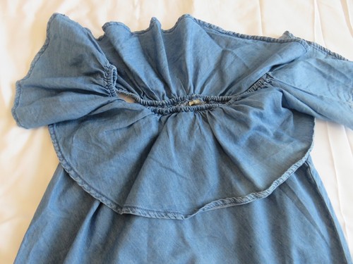 DENIM & CO PRETTY BLUE 100% COTTON SHORT DRESS WITH A BIG YOKE COLLAR UK 12 - Picture 9 of 13