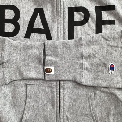BAPE × CHAMPION BAPE logo zip hoodie Gray A Bathing Ape Size M | eBay