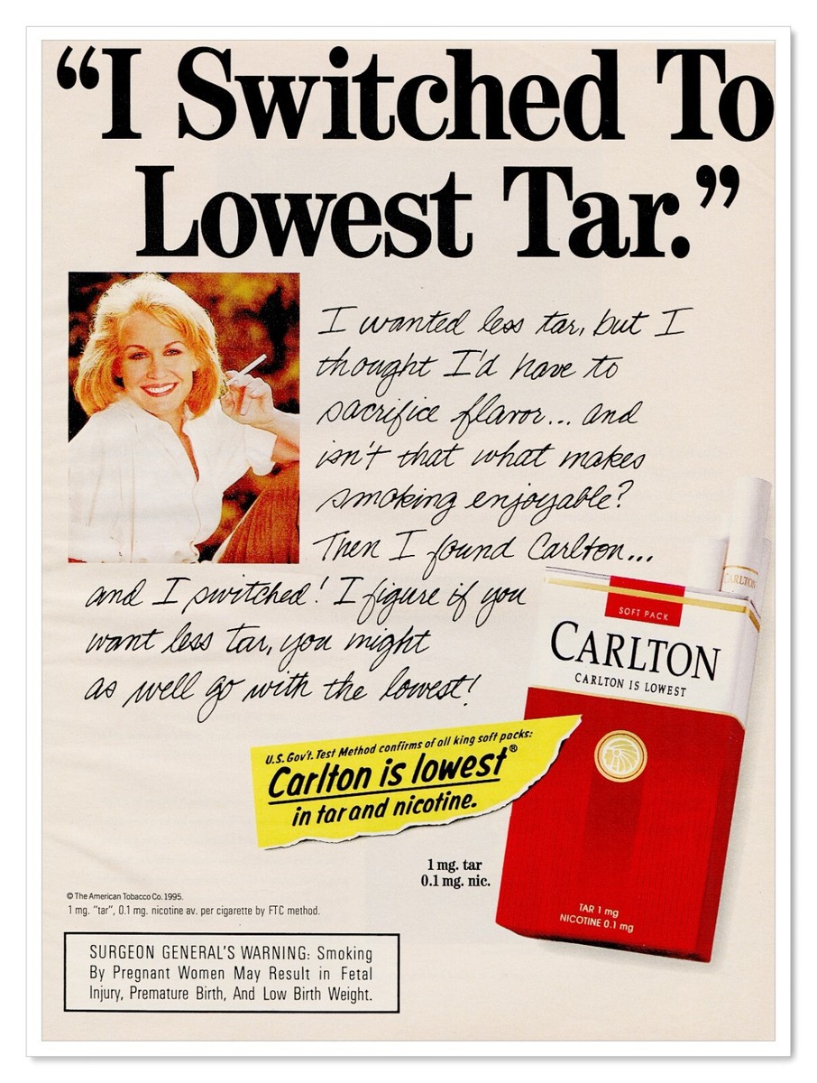 how much were a pack of cigarettes in 1995 Print Ad Carlton Cigarettes Lowest Tar Tobacco Vintage 1995 Advertisement