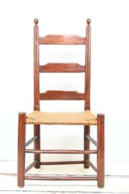 Antique Early to Mid 1800s Ladder Back Shaker Chair 3 Slat Rush