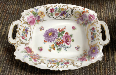 VTG Victoria 9'' Rectangle Relish-Celery-Candy Dish Floral Czechoslovakia #185