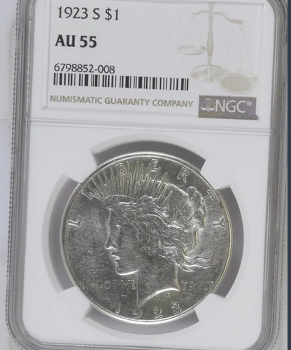 1923 S Peace Silver $1 NGC AU 55 B130