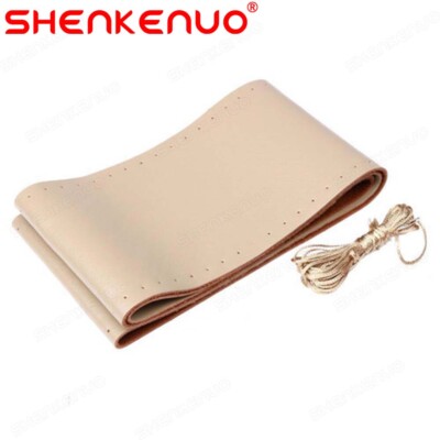 DIY Leather Car Steering Wheel Cover Needle Thread Anti-slip Beige For Lincoln
