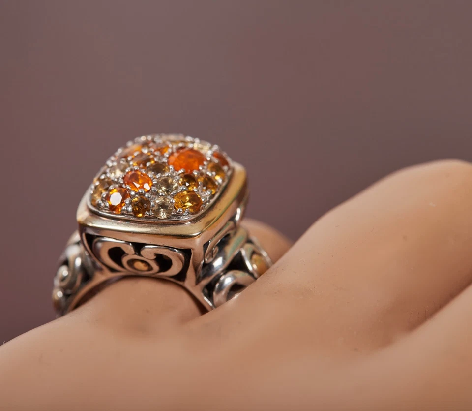 JOHN HARDY Batu Kali Citrino Lava Fuego Plata de Ley 925 Oro 18K Anillo 2 Tonos! Foto 2 de 4