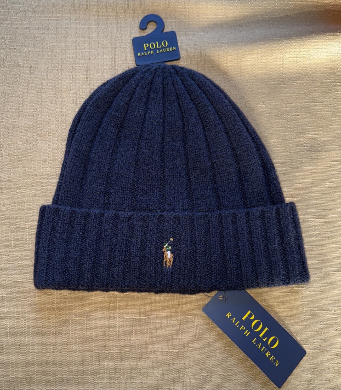 NUOVO Polo Ralph Lauren Uomo Cappellino Teschio Beanie BLU NAVY Multicolore Pony Nuovo con etichette