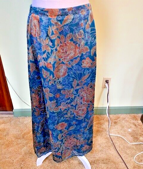 Versailles Women's Blue Floral Polyester Lined Zipper Maxi Skirt