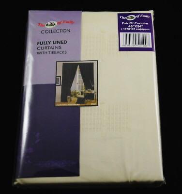 Paar cremefarbene Jacquard-Vorhänge mit Bleistiftfalten 46 Zoll breit x 54 Zoll lang mit Raffbändern
