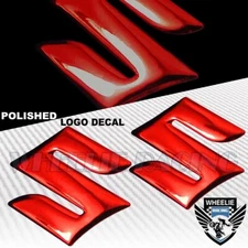2 X 2" MOTO/BIKE 3D POLISH/SHINY EMBLEM DECAL LOGO FENDER STICKER SUZUKI RED