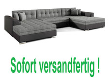 GRAU-SCHWARZ stof+LEDER U-FORM WOHNLANDSCHAFT COUCH ECKSOFA BIG SCHLAFSOFA LINKS