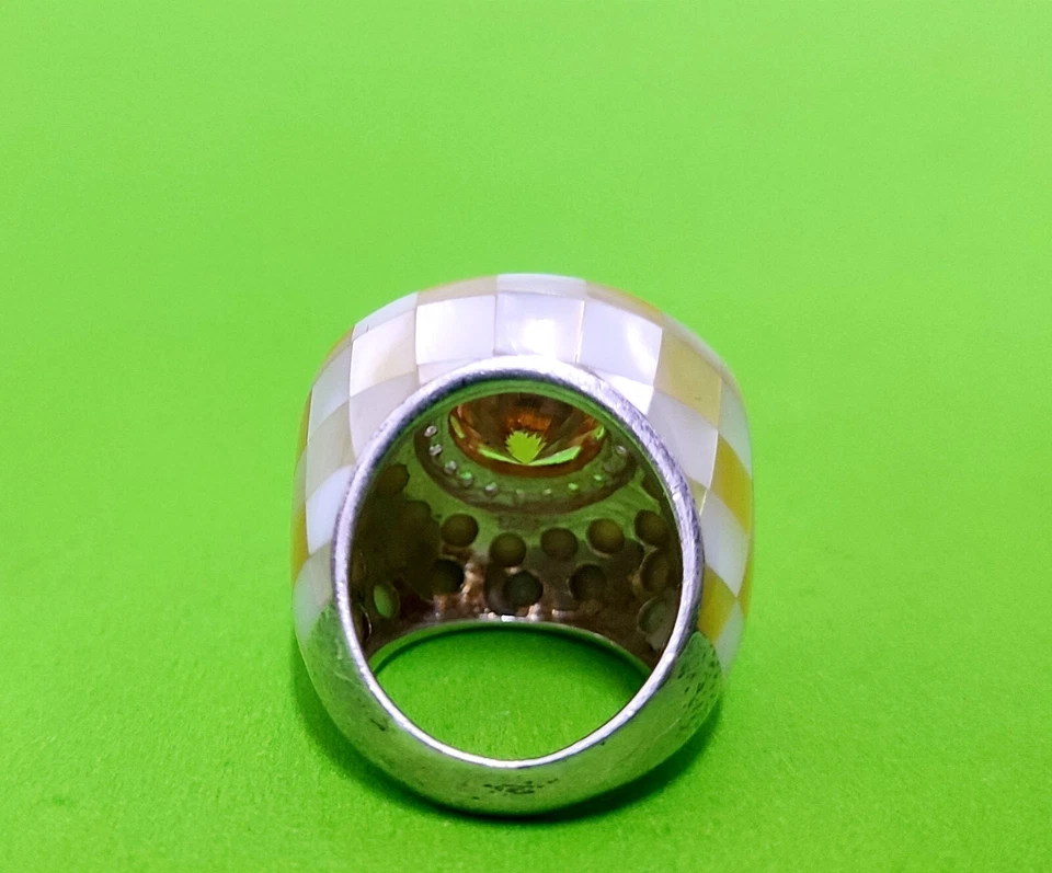 Antiguo anillo de vestir de plata de ley 925 conchas naturales y piedras preciosas naturales 19 g Foto 4 de 4