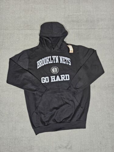Brooklyn Nets Hoodie Sweatshirt Mens L Tall Black Basketball Go Hard Majestic - Picture 1 of 10