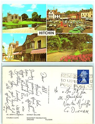 S03-6950, MULTIPLE VIEWS HITCHIN, UK 1970S POSTMARKED, POSTCARD
