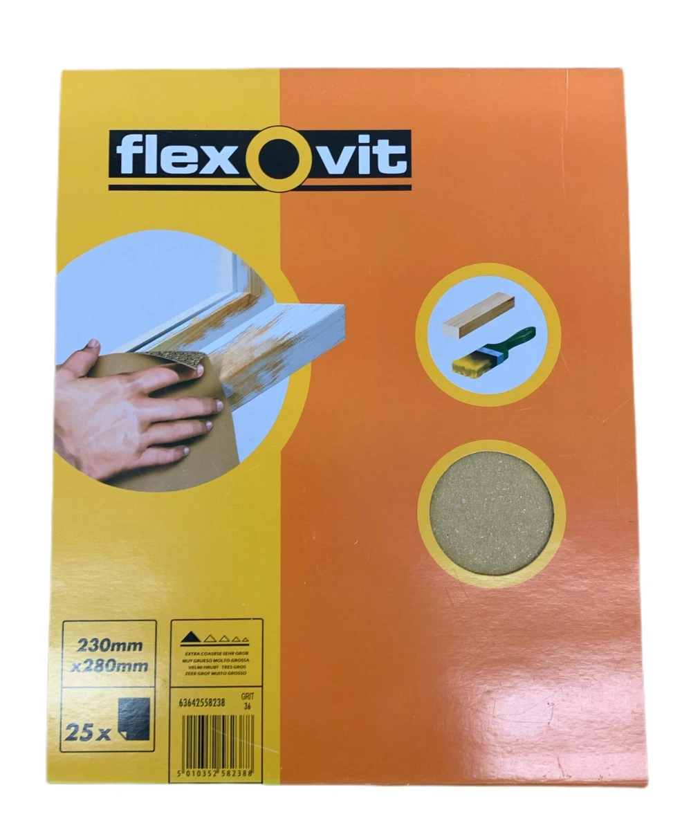 25 SHEETS COARSE 36 GRIT GLASSPAPER SANDPAPER 23CM X 28CM FLEXOVIT NORTON RDG